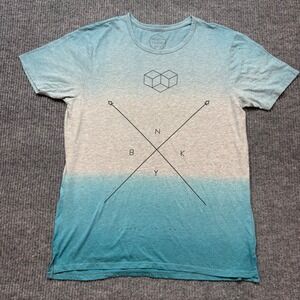 Brooklyn Calling NYC Mens Medium Blue Gray Ombre Dip Dye Graphic T-Shirt Tee